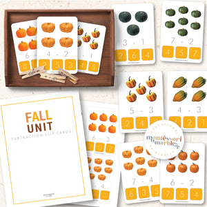 Fall Subtraction Clip Cards