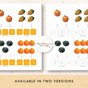 Fall Subtraction Clip Cards