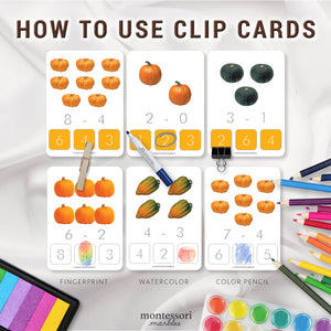 Fall Subtraction Clip Cards