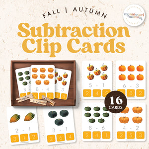 Fall Subtraction Clip Cards