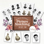 Black History Month picture matching — match images to African American historical figures, ages 3-6