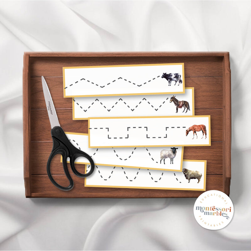 Farm Animals Scissor Skills Cutting Strips Printable PDF