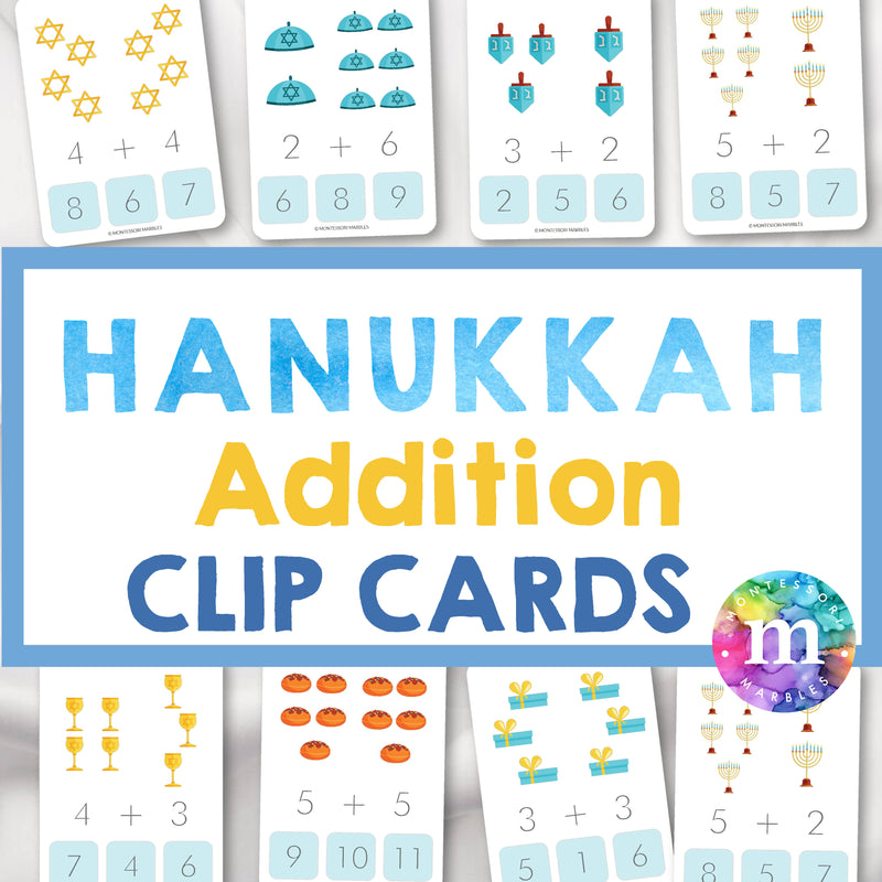 Hanukkah addition clip cards for early math learning — ages 3-6