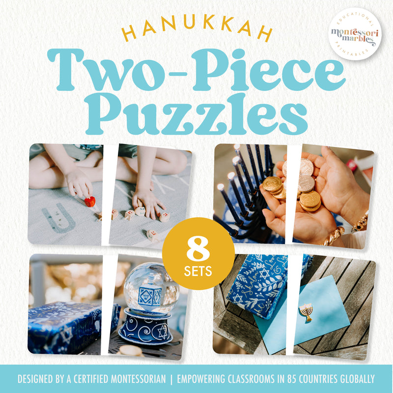 Hanukkah two-piece picture puzzles for visual matching practice