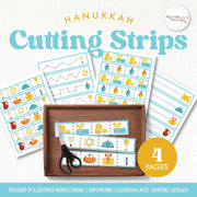 Hanukkah cutting strips for fine motor and scissor skills — ages 3-6