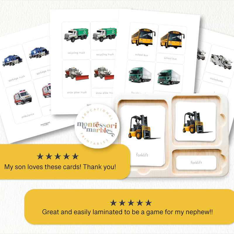 Construction & Emergency Vehicles Nomenclature Cards