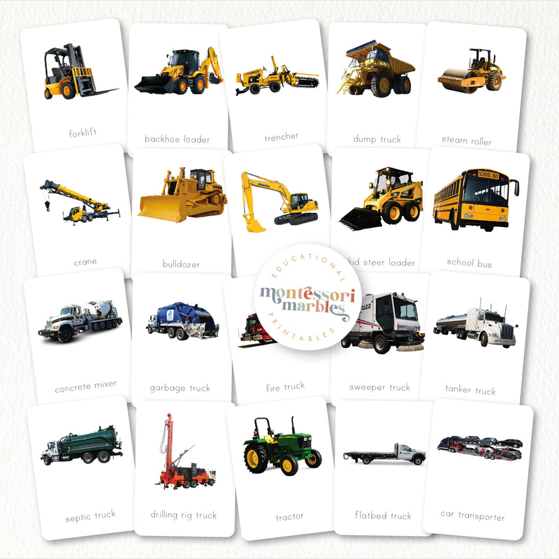 Construction & Emergency Vehicles Nomenclature Cards