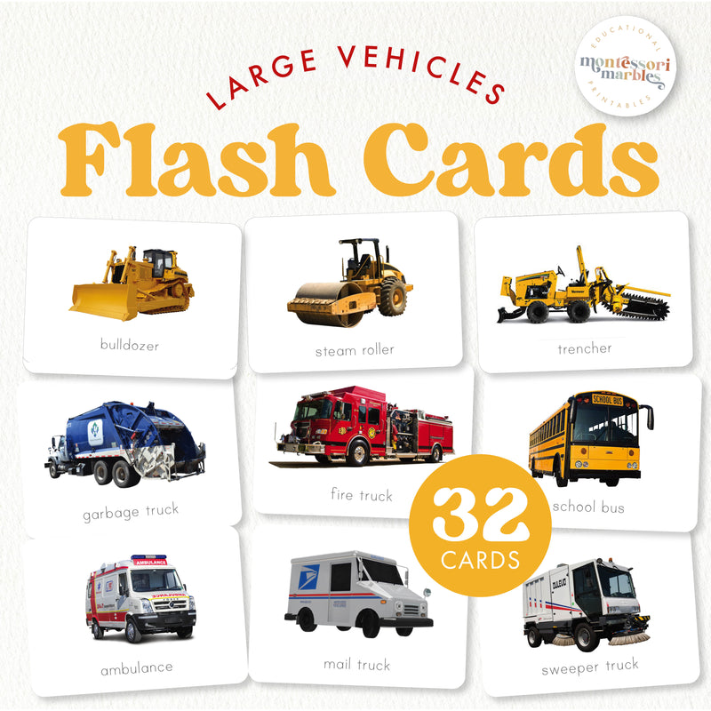 Big machines flash cards with construction photos — ages 3-6