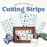 Ocean animals cutting strips for fine motor development — ages 3-6