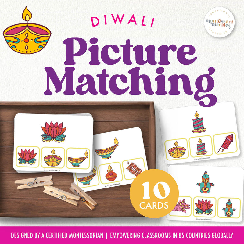 Diwali picture-matching clip cards for cultural study and visual learning