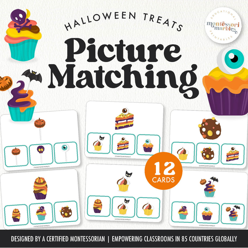 Halloween treat picture-matching clip cards for visual learning