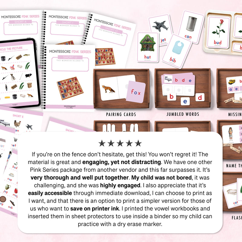 Montessori Pink Series Printable Bundle | CVC Phonics Ages 3-6