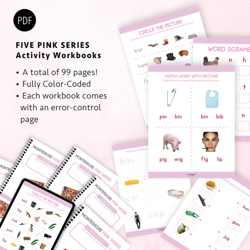 Montessori Pink Series Printable Bundle | CVC Phonics Ages 3-6