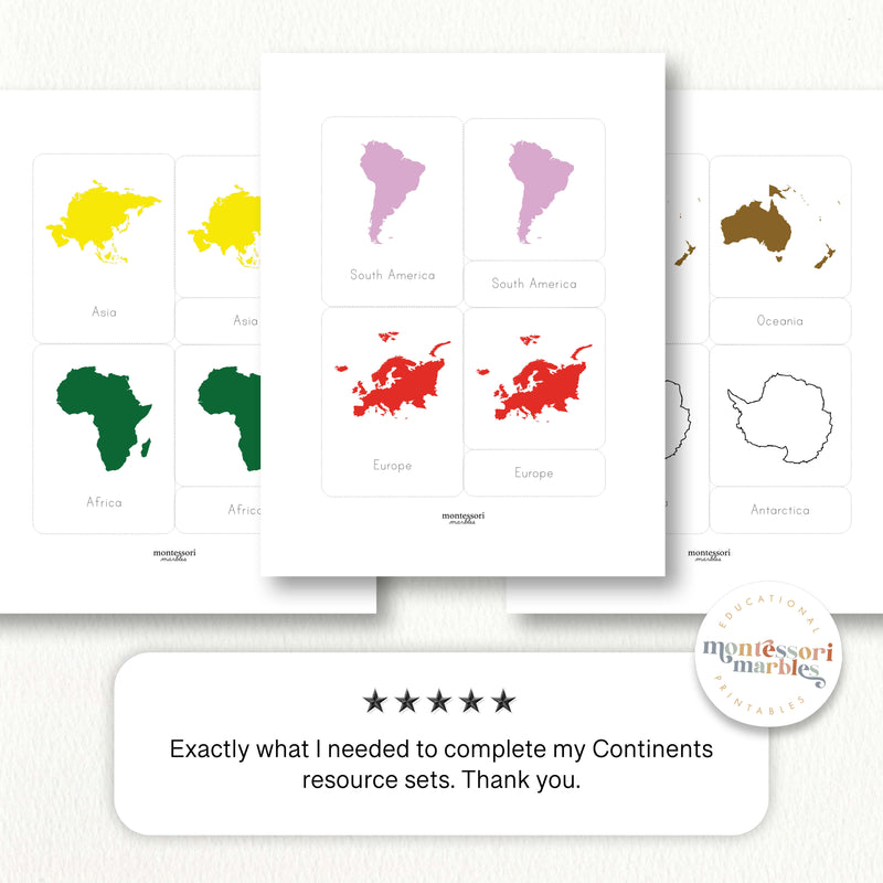 Continents Nomenclature Cards