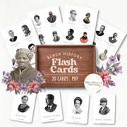 Black History Month flash cards — learn about influential African American figures through cards, ages 3-6