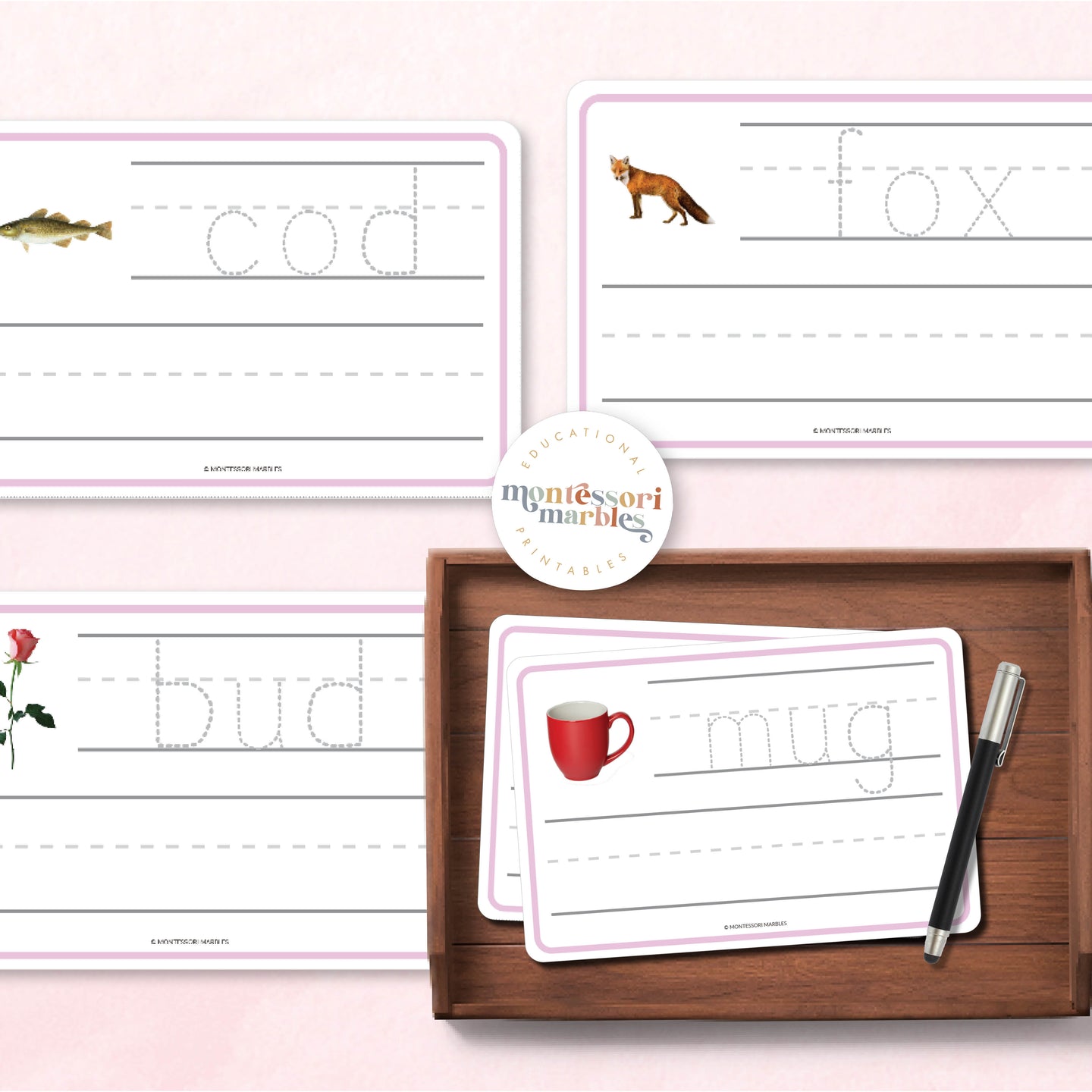 Montessori Pink Series Tracing Cards