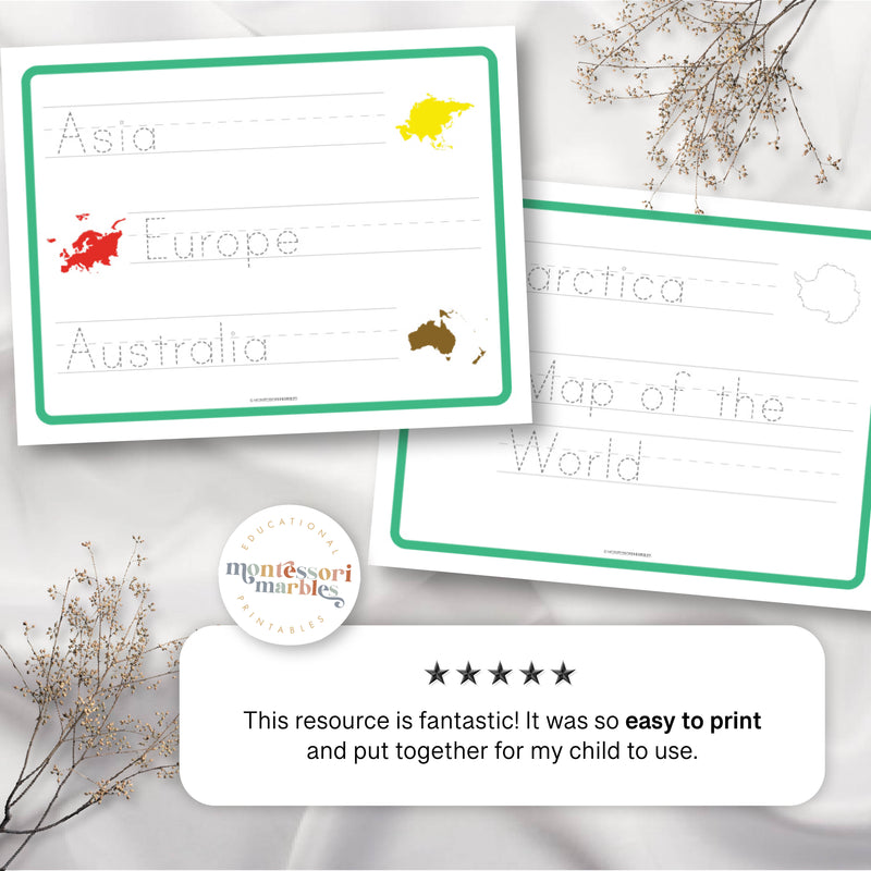 Continents Tracing Activity