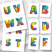 Alphabet flash cards celebrating autism awareness in English learning
