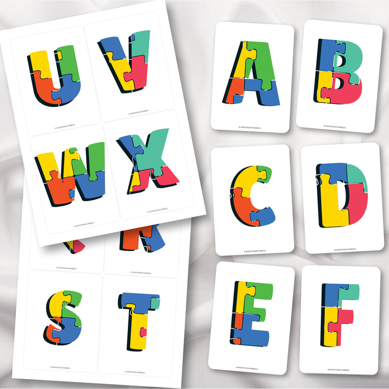 Alphabet flash cards celebrating autism awareness in English learning