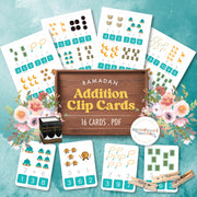 Ramadan-themed addition clip cards for early math — ages 3-6