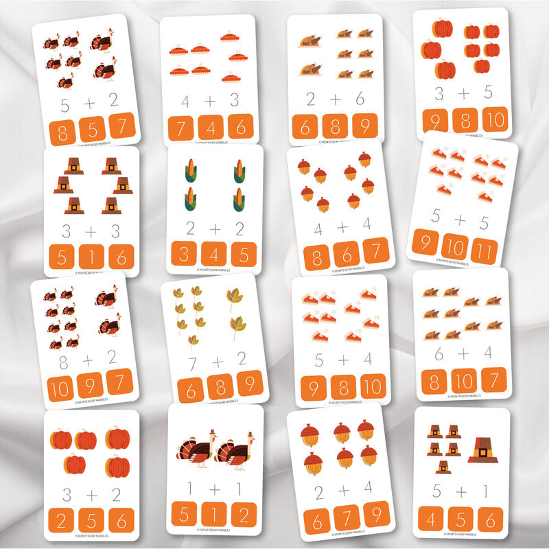 Thanksgiving addition clip cards for early math practice