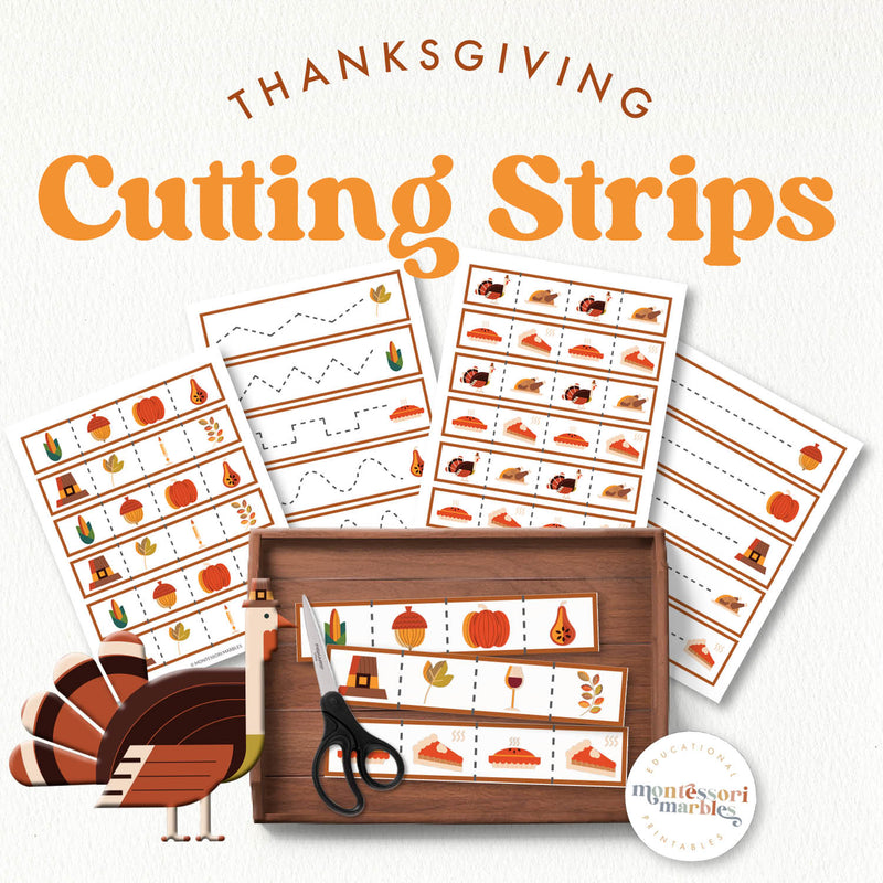 Thanksgiving cutting strips for fine motor and scissor skills — ages 3-6