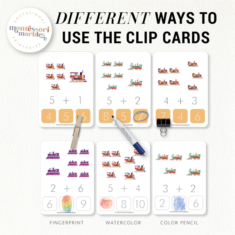 Train Addition Clip Cards