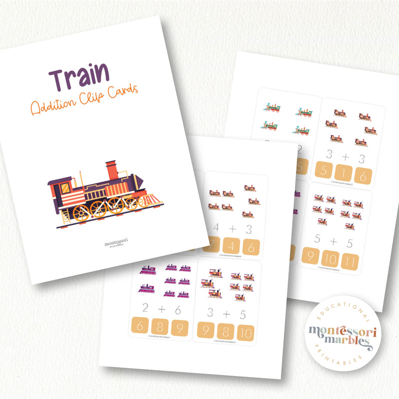 Train Addition Clip Cards