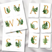 Tropical-themed alphabet flash cards for English — ages 3-6