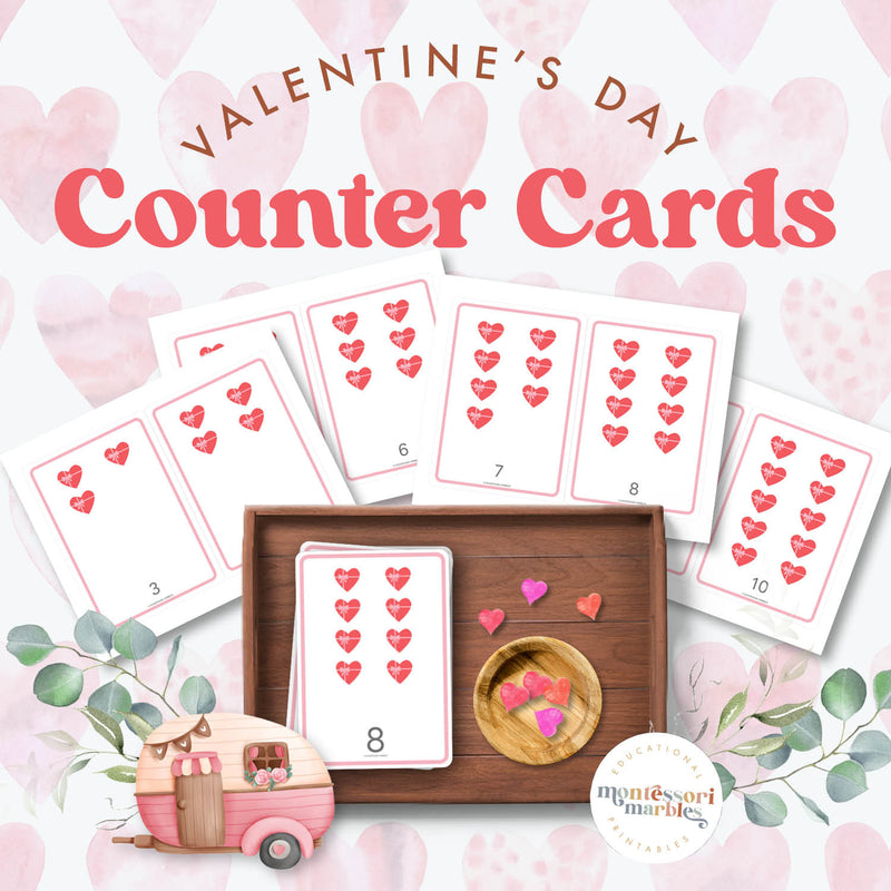 Valentine's Day counting 1 to 10 activity — early math practice with heart-themed visuals, ages 3-6