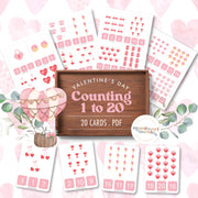 Valentine's Day counting clip cards 1 to 20 — number recognition and matching game