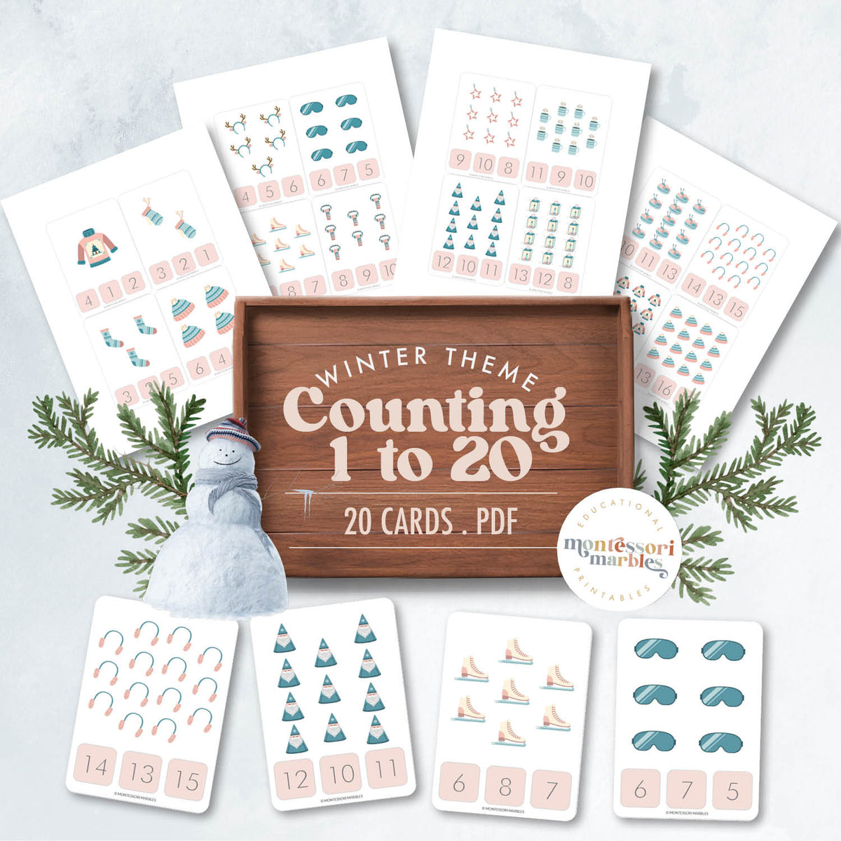 Winter Counting 1-20 Clip Cards | 16 Cards Math Ages 3-5 Number ...