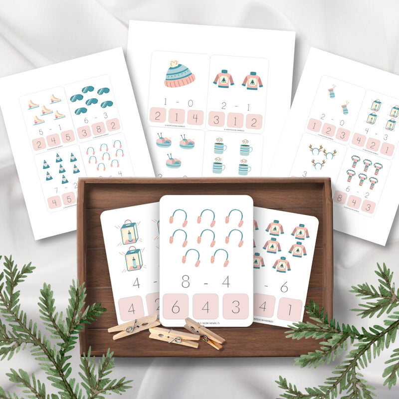 Winter Subtraction Clip Cards