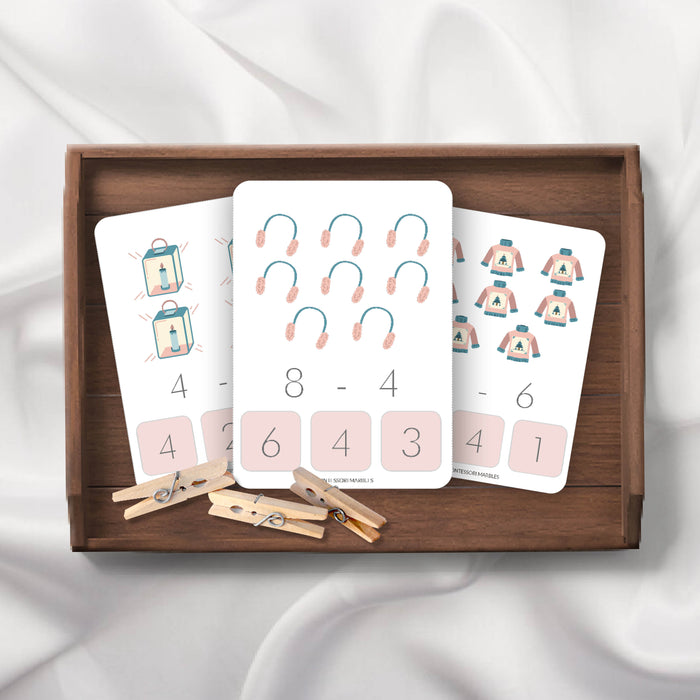 Winter Subtraction Clip Cards