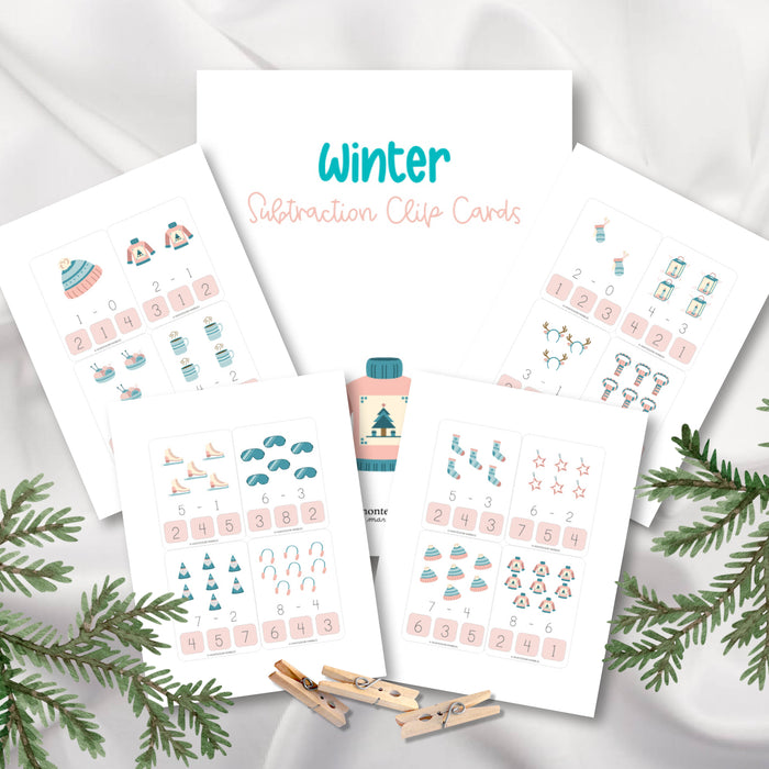 Winter Subtraction Clip Cards