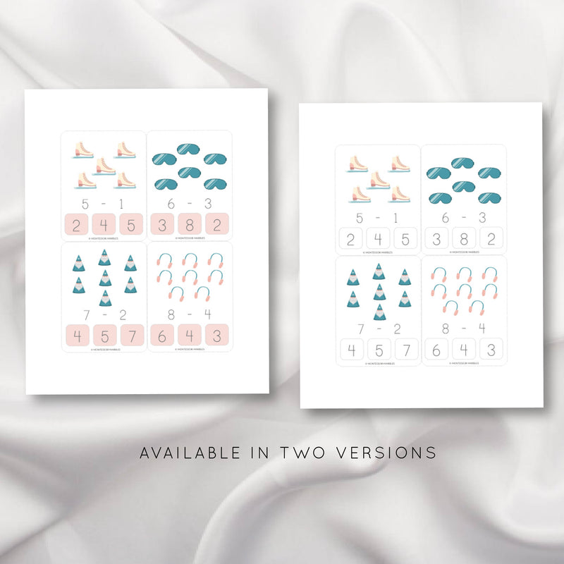 Winter Subtraction Clip Cards