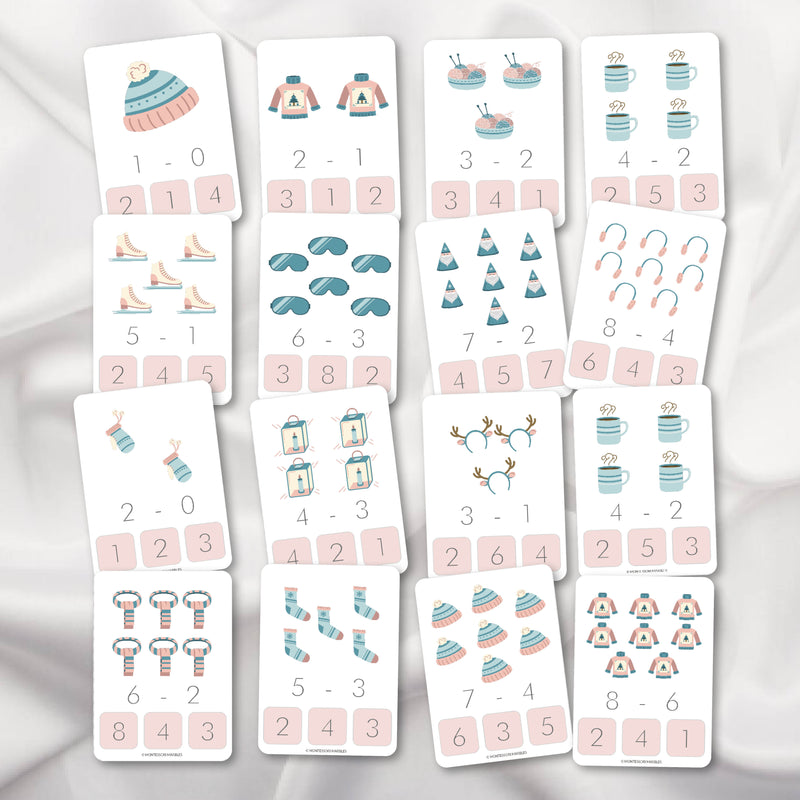 Winter Subtraction Clip Cards