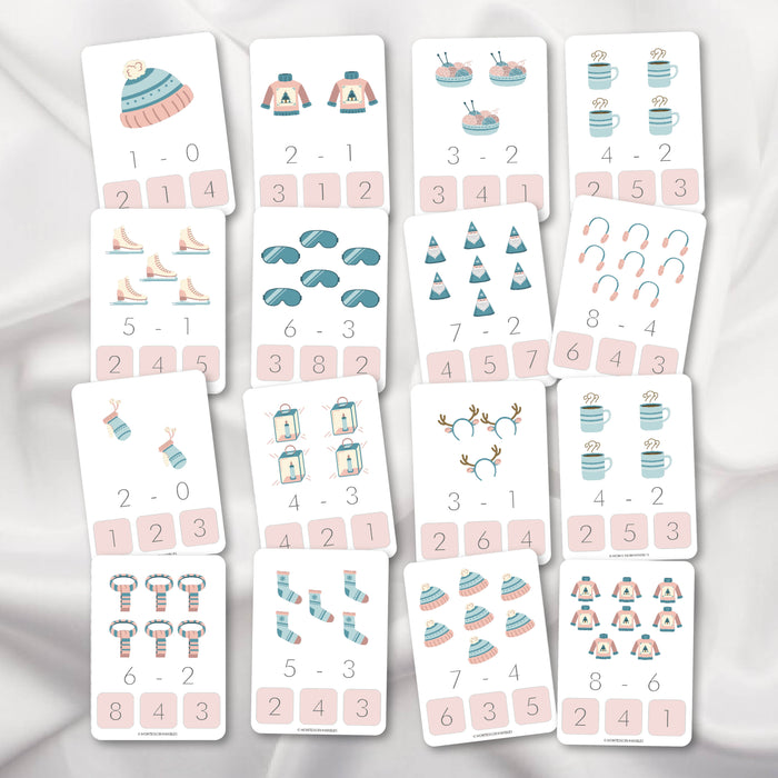 Winter Subtraction Clip Cards