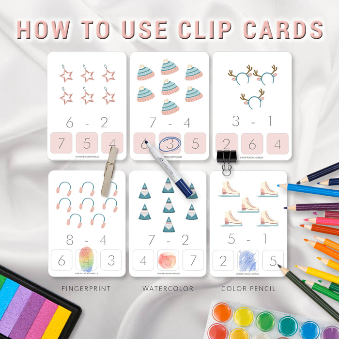 Winter Subtraction Clip Cards