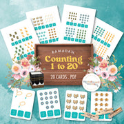 Ramadan-themed counting clip cards from 1 to 20—festive number math practice activity
