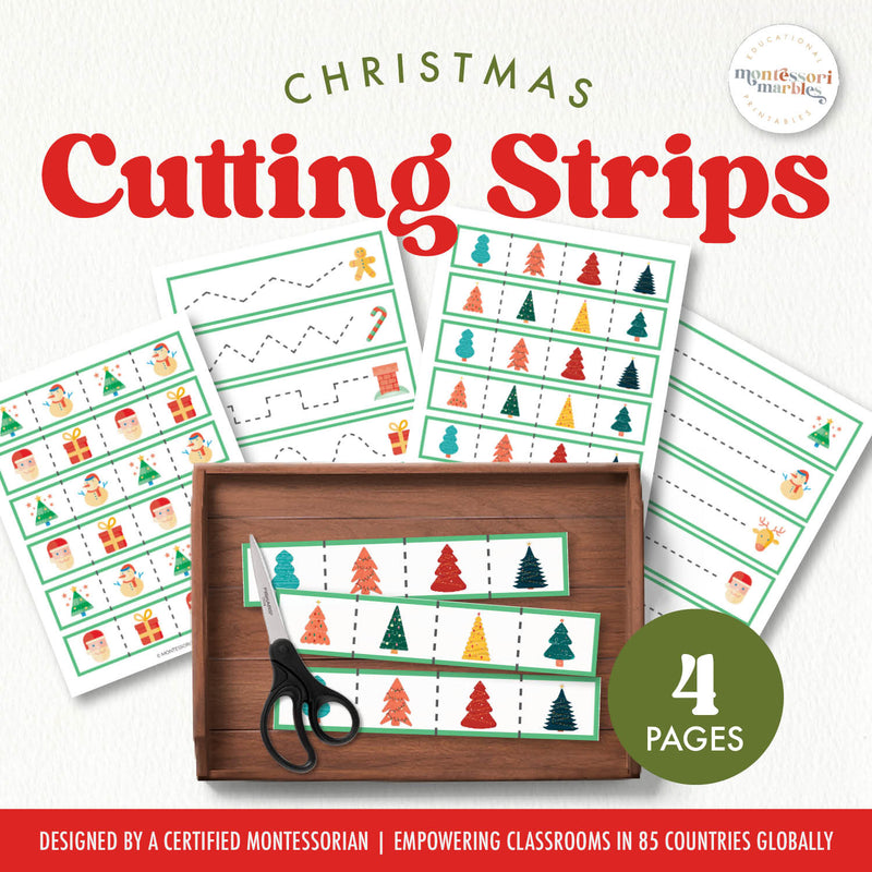 Christmas cutting strips for fine motor and scissor skills practice