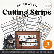 Halloween cutting strips for fine motor and scissor practice — ages 3-6
