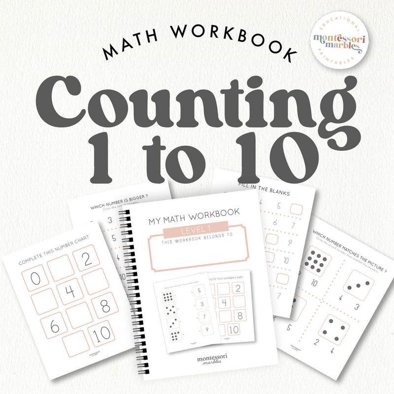 Beginner math workbook with counting 1-10 for ages 3-6
