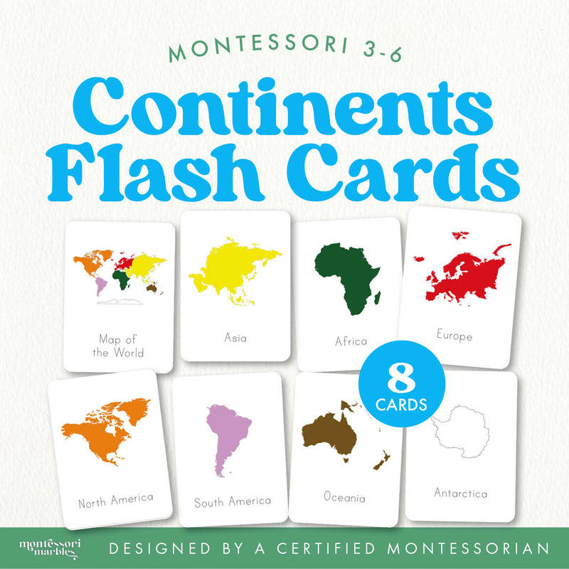 Seven continents flash cards for geography — ages 3-6