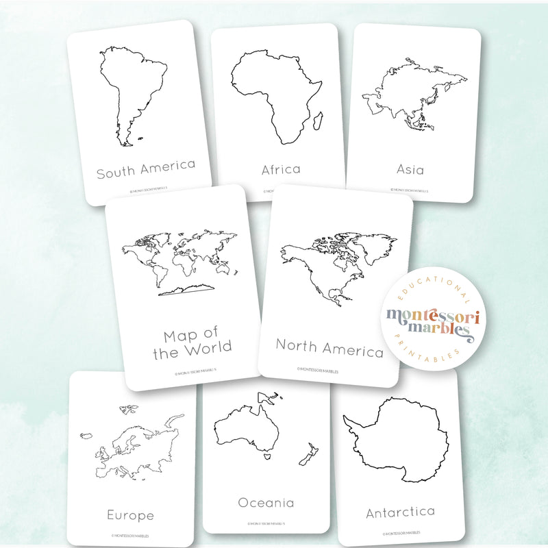 Continents Outline Cards