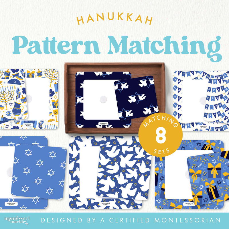Hanukkah pattern matching with cultural symbols — ages 3-6