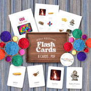 Holi Festival flash cards — learn about the Indian color and light celebration