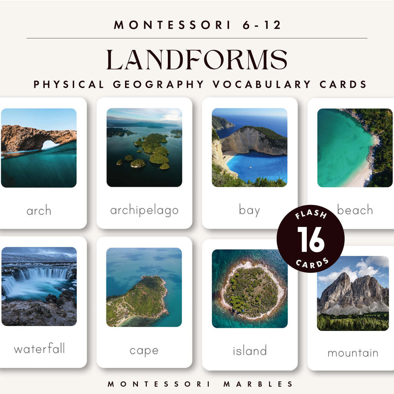 Landforms flash cards — learn geographic features like mountains, valleys, and plateaus