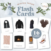 Winter vocabulary flash cards with seasonal photos — ages 3-6