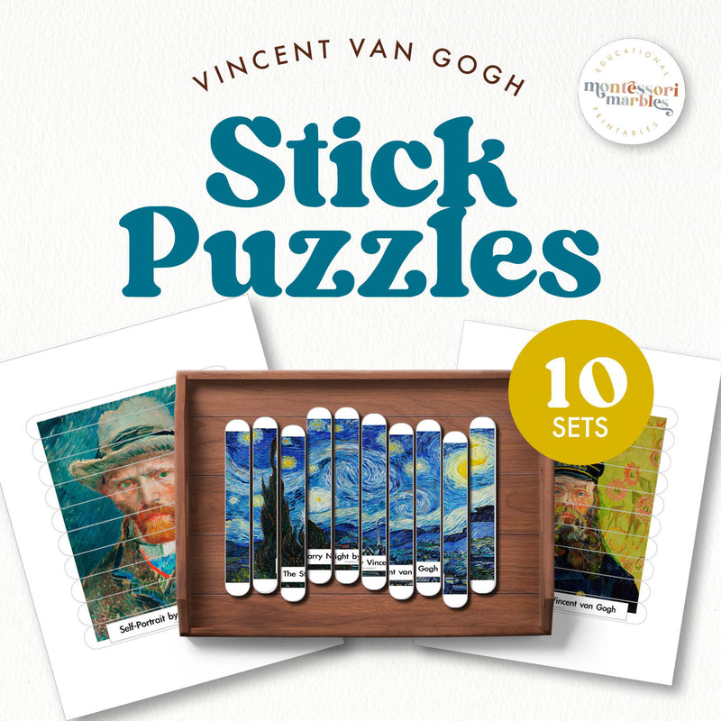 Van Gogh painting craft stick puzzles for art history — ages 3-6